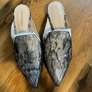 Nicholas Kirkwood Metallic Silver Black Pointed Toe Mules